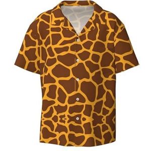 YQxwJL Grijs Golf Streep Print Mens Casual Button Down Shirts Korte Mouw Rimpel Gratis Zomer Jurk Shirt met Zak, Giraffe Print, XXL