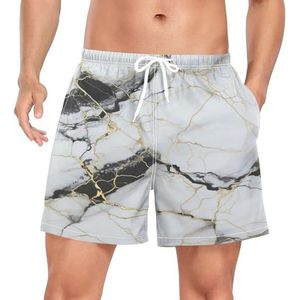 Niigeu Marmeren Graniet Geweven Witte Mannen Zwembroek Shorts Sneldrogend met Zakken, Leuke mode, L