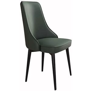 Eetkamerstoelen, Keuken Lederen Keuken Eetkamerstoelen Slaapkamer Balkon Fauteuil Koolstofstaal Kaptafel Make-up Stoel(Dark Green,Black Feet)