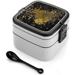 Gouden Verf Splash Splatter En Blob Glanzende 3 Lagen Bento Box Lunch Bag Salade Lunchbox Stapelbare Maaltijd Prep Containers voor Vrouwen Mannen