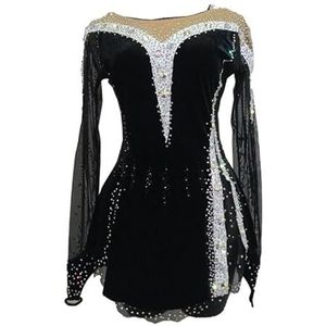 Zwart,11/13,PONNYC Schaatswedstrijd Jurk Voor Meisjes Kunstschaats Kleding Rolschaats Jurken Met Glanzende Strass Ritmische Gymnastiekpakjes Met Lange Mouwen