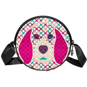 Messenger Bag Abstracte Hond op Kleurrijke Stippen Achtergrond Crossbody Tas voor Vrouwen Ronde, Meerkleurig, 6.7x6.7x2.3 in, Sling Rugzakken