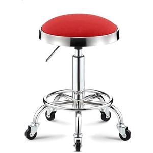 FXLUHAY Ronde rollende kantoorkruk in hoogte verstelbare draaikruk, salonkruk opstelkrukken stoel met wielen en bredere ronde zitting voor medische spa schoonheidsspecialiste studio (rood)