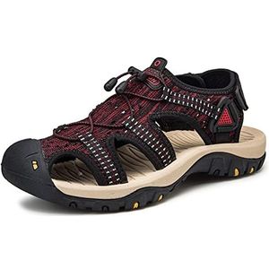 EKsma Sportsandalen voor heren, gesloten teen, outdoor, leren sandaal, zomer, vissers, strandschoenen, casual, trekking, sneakers, Rood, 42 EU