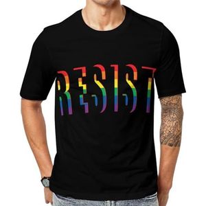 Rainbow Resist T-shirt met korte mouwen voor heren, ronde hals, print, casual T-shirt, tops, M