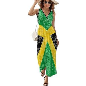 Jamaica Paisley Vlag Casual Maxi-jurk Voor Vrouwen V-hals Zomerjurk Mouwloze Strandjurk L