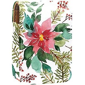 Make-up Lippenstift Case voor Buiten Rode Bessen Draagbare Lipstick Organizer met Spiegel Dames Mini Make-up Tas Neemt Tot 3 Lippenstift