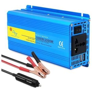 Omvormer 2000W Zuivere Sinusomvormer DC 12V/24V Naar AC 220V 230V Spanningsomvormer Laadadapter EU-stopcontact(12V 60Hz Universal)