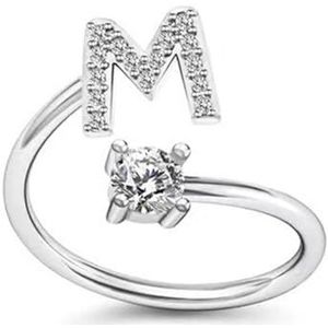 Eenvoudige verstelbare ring met 26 letters. Modieuze sieraden for koppels (Style : SilverM)