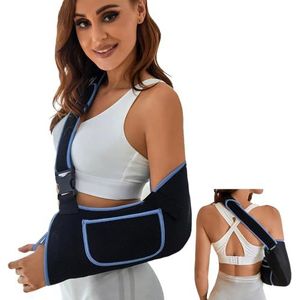 XFSRG Armsjaal, elleboogbrace, armschliner, schouderriem, met opbergtas, spalk, rechterschouder, dames en heren, verstelbaar, elleboogbeschermer, tendinitis (blauw-zwart, S)