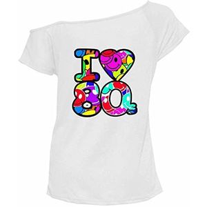 Zeetaq dames I Love The 80's T-Shirt kostuum voor neonfestival. Damesoutfit maat 36 - 54, 3XL