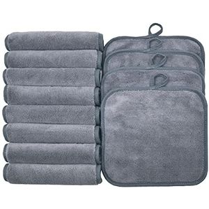 BloomSesame Make-up Remover Doeken voor gezicht, oog, lippen - herbruikbare make-up remover pads zachte microfiber gezichtsreinigingsdoeken 8 x 8 inch 12 Pack (grijs)