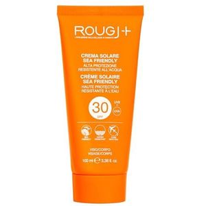 Rougj Zonnecrème 30 SPF voor gezicht en lichaam, 100 ml, zonnebrandcrème voor volwassenen, waterdicht, geschikt voor de gevoelige huid, met goudsbloem en sheaboter, zonder parabenen, Made in Italy