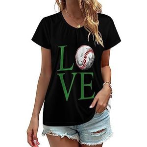 Love Baseball Ball Dames V-hals T-shirts Leuke Grafische Korte Mouw Casual Tee Tops S