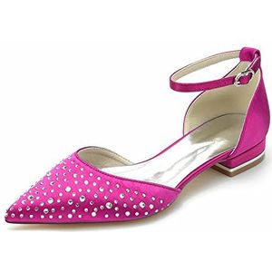 EICOFF Flats Bruiloft Bruidsschoenen Dames Lage Hakken Strass Puntige Gesloten Teen Enkelbandje Prom Partij Dans Trouwschoenen,Rose,36 EU