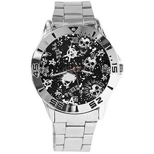 Retro Schedel Mode Heren Horloges Sport Horloge Voor Vrouwen Casual Rvs Band Analoge Quartz Horloge, Zilver, armband