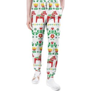 Zweedse Dala Horse Heren Joggingbroek Casual Joggers Broek Atletische Lounge Broek Met Zakken Voor Vrouwen