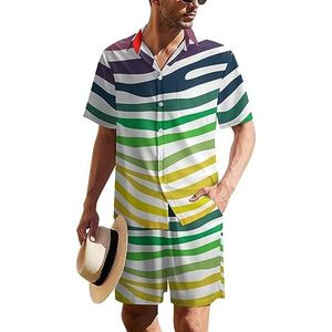 Zebra Color Print Heren Hawaiiaanse pak Set 2-delige Beach Outfit Korte Mouw Shirt En Shorts Bijpassende Set