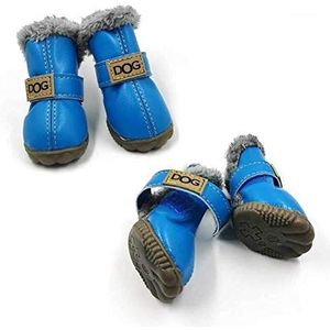 Zhexundian Fashion Dogs Winter Snow Boots, leer hond schoenen for Chihuahua, waterdichte Anti Slip Pet schoenen for kleine honden, 5 maten, 4 stuks/set (Color : Sky Blue, Size : SIZE 3)