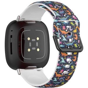 Zachte sportband compatibel met Fitbit Sense / Sense 2 / Versa 4 / Versa 3 (schattige grappige dinosaurussen voor kinderen), siliconen armband, accessoire