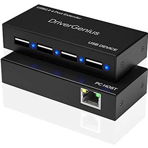 DriverGenius XtendPro4 | 4-Poorts USB 2.0 Ethernet-extender via RJ45 (CAT5e/6/7) tot 50 miljoen - gratis op pc/Mac/Linux | Voor Kantoor, Onderwijs, Zorg en Industrie