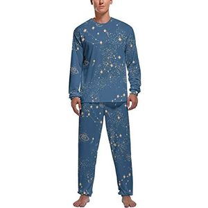 Space Galaxy Constellation Naadloze zachte herenpyjama-set comfortabele loungewear met lange mouwen, top en broek, geschenken 2XL