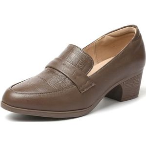 Sekiueo Dames Instappers Met Dikke Lage Hak Loafers Met Puntige Neus En Gesloten Neus Voor Casual Gebruik,Khaki,43 EU
