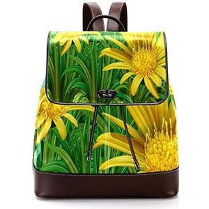 Gepersonaliseerde schooltassen boekentassen voor tiener gele bloemen in het veld, Meerkleurig, 27x12.3x32cm, Rugzak Rugzakken