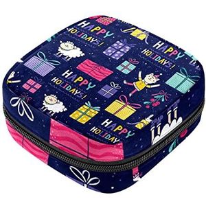 Maandverband Opbergtas, Vrouwelijke Product Pouches Draagbare Periode Kit Tas voor Meisjes Vrouwen Dames Gelukkige Vakantie Elementen Gift Box Patroon, Meerkleurig, 4.7x6.6x6.6 in/12x17x17 cm