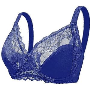 Kontvom Dames kanten bloemen push-up beha dunne diepe V-cups beugel geplooide beha, volledige afdekking verstelbare bandjes sexy beha, koningsblauw, 85E