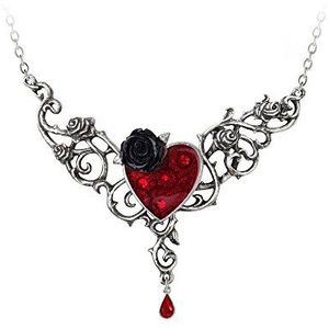 Alchemy Gothic Bloed-rozen-hart halsketting, Eén maat, Pewter, kristal