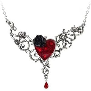 Alchemy Gothic Bloed-rozen-hart halsketting, Eén maat, Pewter, kristal