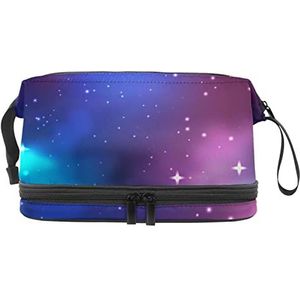 Grote capaciteit reizen cosmetische tas,Sterrenhemel Paars,Make-up tas,Waterdichte make-up tas Organizer, Meerkleurig, 27x15x14 cm/10.6x5.9x5.5 in