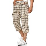 INDICODE JEANS - Cargobroek 'Nicolas Check' - Beige - 3/4 Lengte