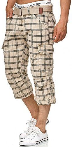 INDICODE JEANS - Cargobroek 'Nicolas Check' - Beige - 3/4 Lengte