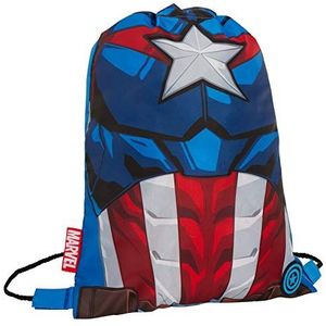 Marvel Jongens Captain America Trekkoord Gym Bag Avengers Sport Zwemmen PE Kit Rugzak, Blauw, Eén maat, Tas met trekkoord