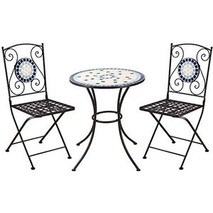 Outsunny 3-delige Bistroset voor in de tuin, tuinmeubelset, inclusief 1 tafel, 2 klapstoelen met mozaïektegels, balkonset voor terras, metaal, blauw+groen+geel