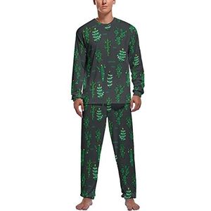 Kerst Cactus Zachte Heren Pyjama Set Comfortabele Lange Mouw Loungewear Top En Broek Geschenken L
