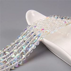 Ronde Transparante Wit Oostenrijkse Crystal Frosted Moonstone Glitter losse glazen kralen for sieraden maken Diy Armbanden Kettingen (Color : White, Size : 6mm(approx 62pcs))