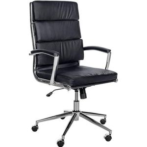 CLP Cleveland Bureaustoel, ergonomisch, in hoogte verstelbaar, met kantelfunctie, managersstoel met chromen frame, bureaustoel met armleuningen, kleur: zwart, materiaal: echt leer
