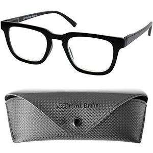 Trendy Nerd Leesbril Rechthoekig, inclusief GRATIS Brillenkoker, Dik Plastic Montuur (Zwart), Leeshulp Mannen en Vrouwen +2.0 Dioptrie