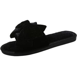 GSJNHY Open teen huis schoenen slippers vrouwen warm houden schoenen voor vrouwen hart decoratie met pluche platte hak maat 36-41, Zwart, 39.5 EU