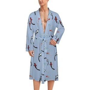 Vivid Fishes badjas voor heren, zachte badjas, pyjama, nachtkleding, loungewear, ochtendjas met riem, XL