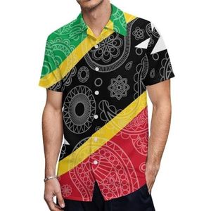 Saint Kitts en Nevis Paisley Vlag Heren Korte Mouw Shirts Casual Button-down Tops T-shirts Hawaiiaanse Strand Tees 4XL