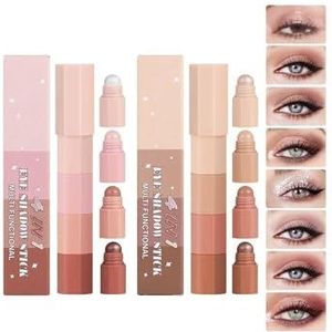 4-in-1 crème oogschaduwstick, 4 kleuren metallic parel oogschaduwpotlood, nude matte glans hoog gepigmenteerde oogschaduw, waterdichte en langdurige zachte, gladde oogmake-up(A)