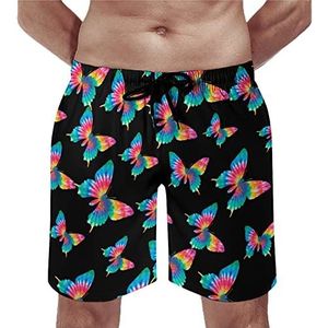 Tie Dye Butterfly strandshorts voor heren, sneldrogende boardshorts met gaasvoering, strandbroek, gym zwembroek, XS