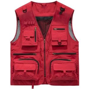Pegsmio Outdoor Vest Voor Mannen Katoen Slim-Fit Grote Pocket Jas Ademend Streetwear Vest, Rood, L