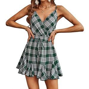 Casual V-hals Plaid Romper Zachte polyester bandjes voor dating party XL