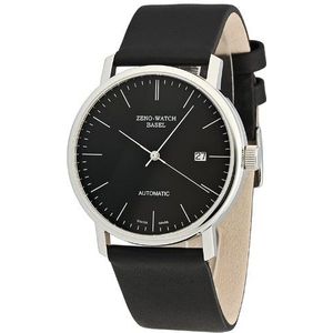 Zeno Watch Basel Herenhorloge XL Bauhaus analoog automatisch leer 3644-i1, zwart, Riemen.
