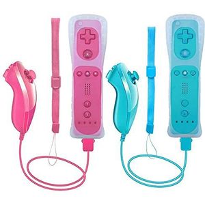 Tevodo Wii-afstandsbediening en Nunchuck-controller, 2 packs Wii-controller compatibel met Wii Wii U-console (blauw en roze)